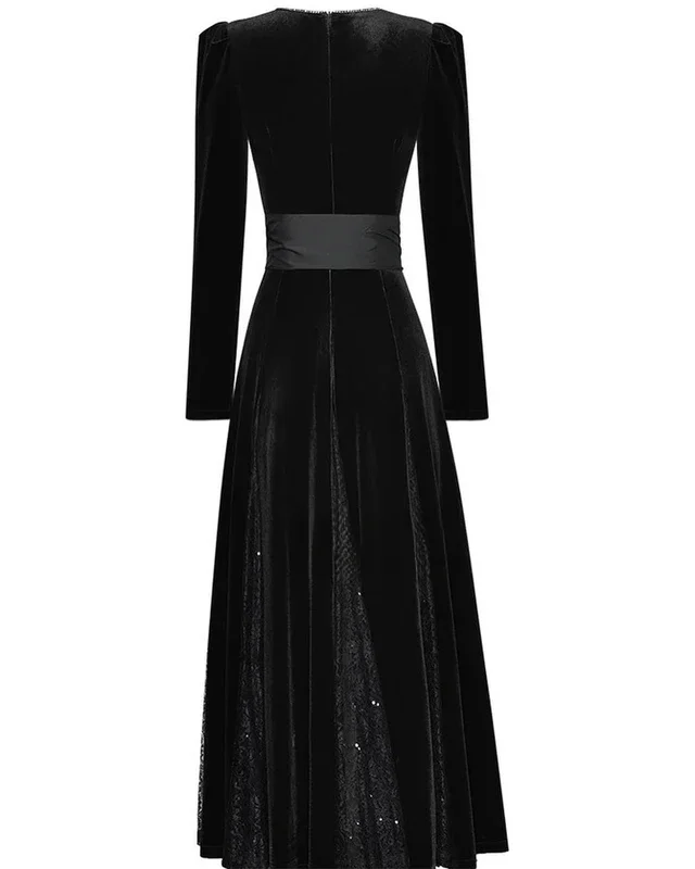 Little Daisy CustomizedSequined Ruched Celebrity A-line V-neck Bespoke Occasion Gown Midi Dresses