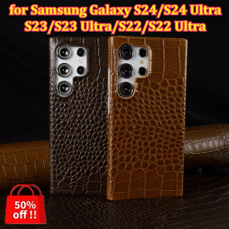 

Premium Genuine Leather Phone Case for Samsung Galaxy S24/S24 Ultra/S23/S23 Ultra/S22/S22 Ultra Crocodile Pattern Leather