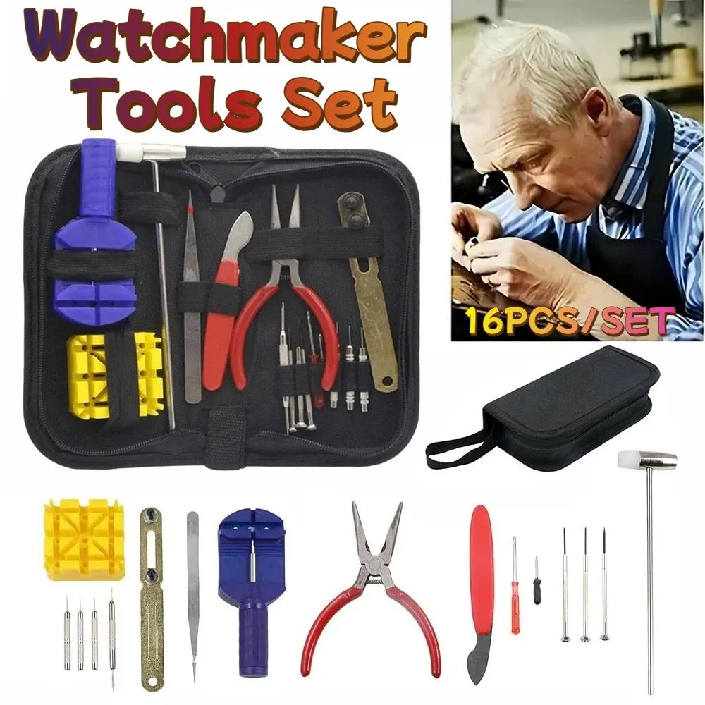 

16Pcs/set Non-slip Watch Repair Tool Kit Portable Durable Watchmaker Tools Set Link Pin Remover Carrying Case
