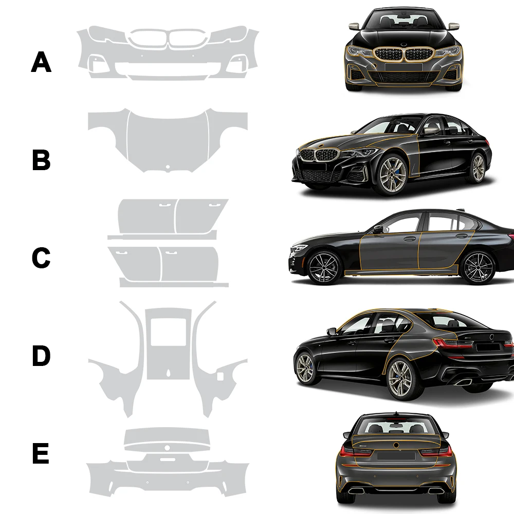 BMW 3 시리즈 G20 M 스포츠 2019-2022 프리컷 자동차 페인트 보호 필름, 투명 PPF 데칼 키트 TPU 바디, 스크래치 방지 