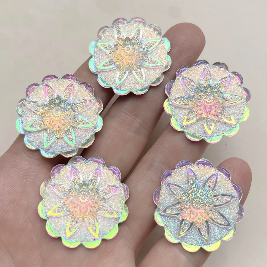 32mm ultra bright white ab floral resin rhinestone flat back decoration scrapbook known for earrings jewelry decoration10pcs/lot