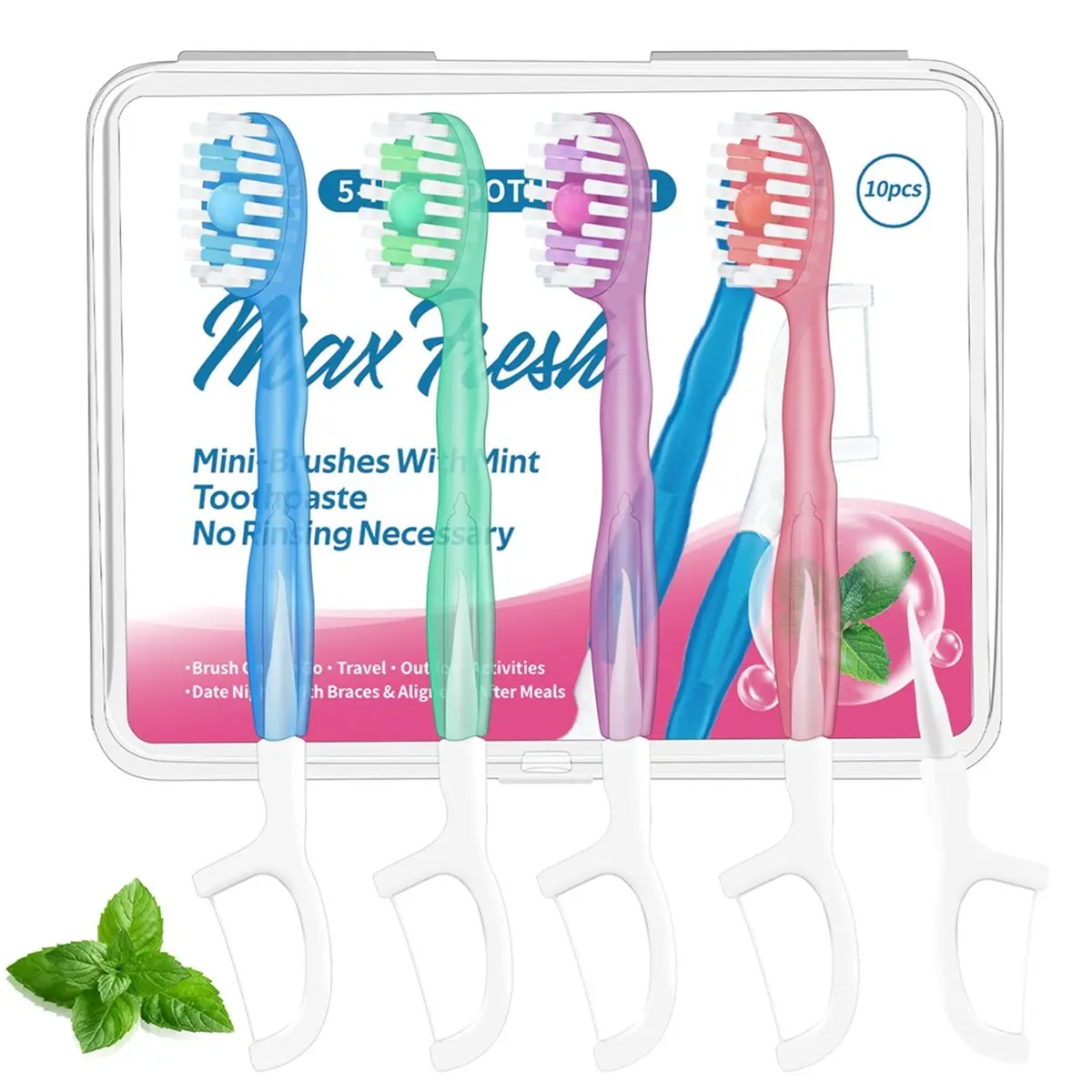 A79G 30 Pack Mini Disposable Toothbrushes - 5-in-1 Prepasted Travel Toothbrush with Toothpaste Floss & Pick for Hotel
