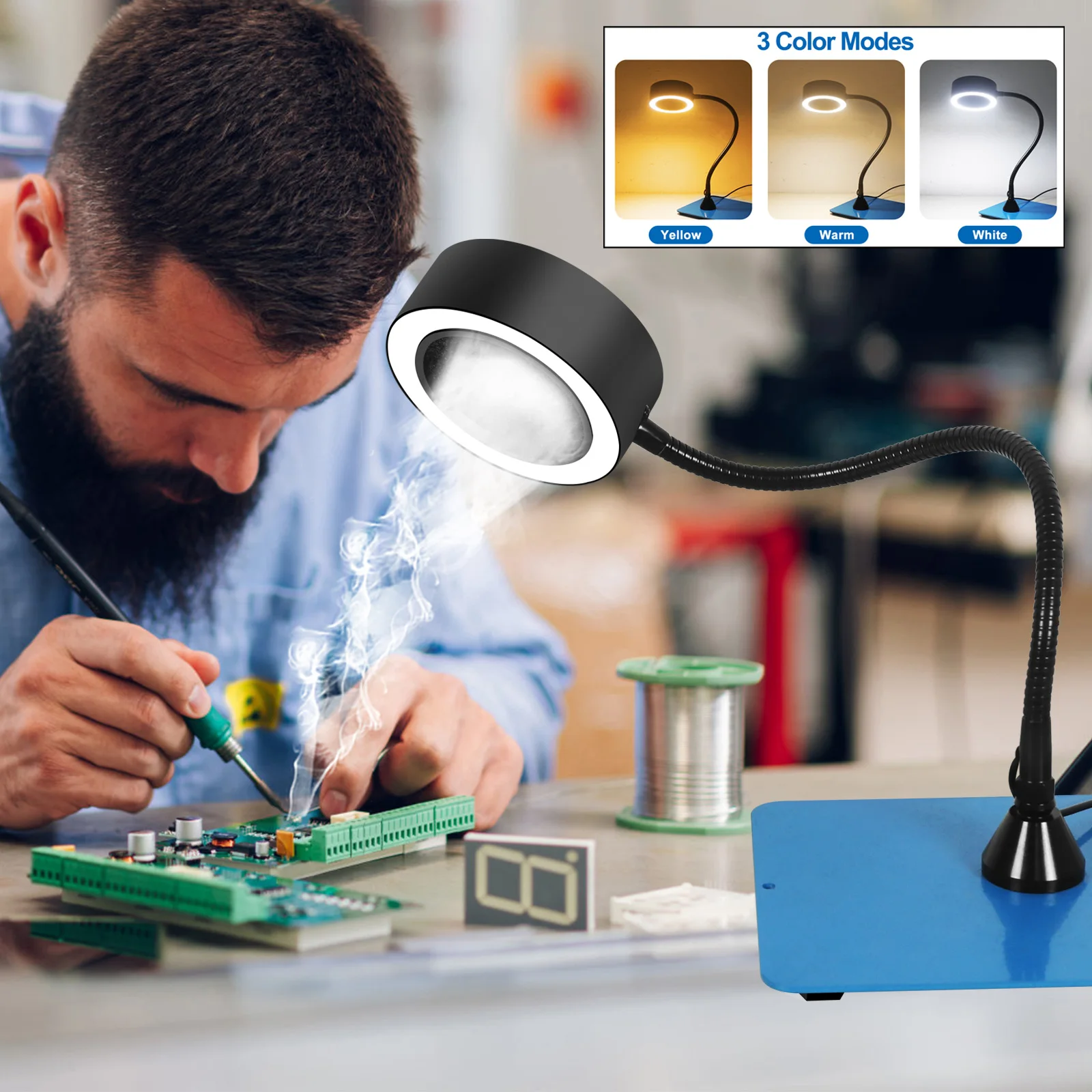 Soldering Smoke Absorber Remover Fume with 3 Color LED Light 3 DIY Working Fan for Soldering Station