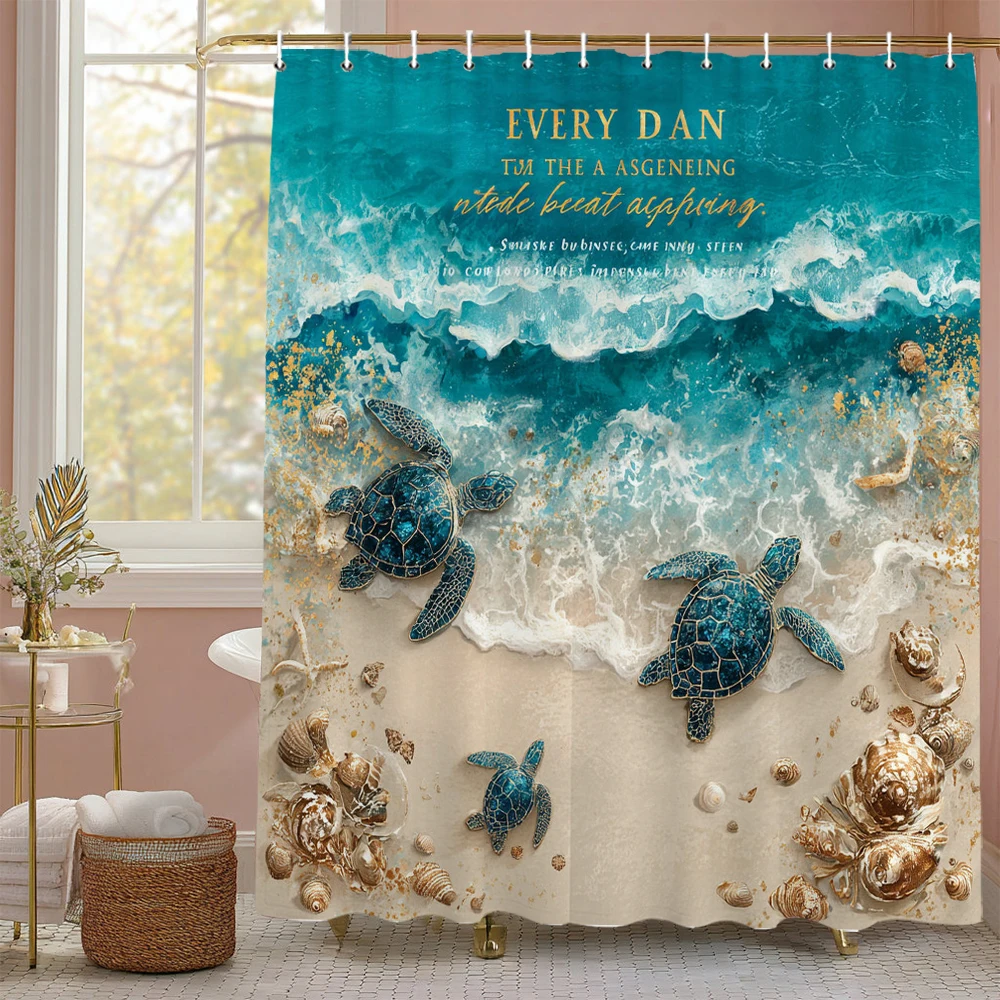 

Ocean Shell sea turtle Beach Shower Curtain, Bathroom Decorative Shower Curtain, Waterproof Shower Curtain with Hooks