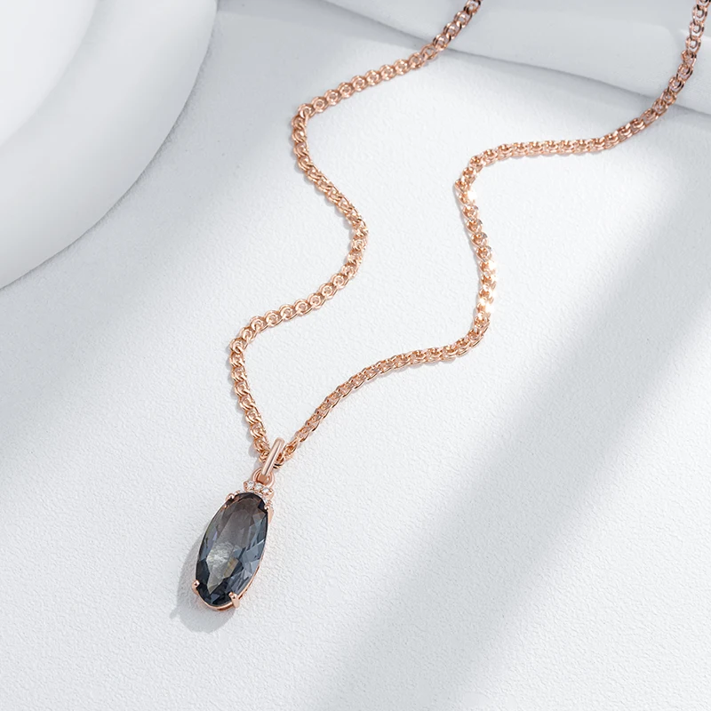 Kinel Hot Grey Big Oval Pendant Necklace For Women Trend 585 Rose Gold Color With Natural Zircon High Quality Daily Fine Jewelry