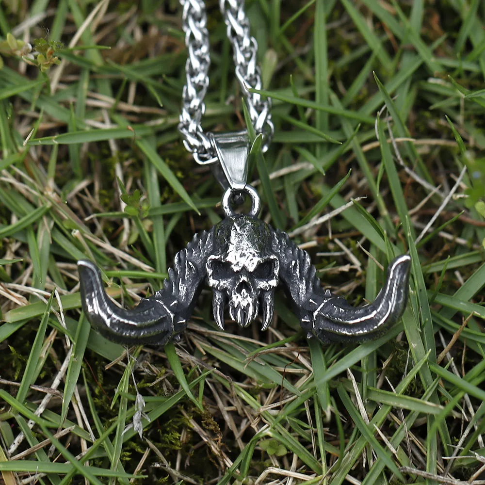 2022 NEW Men's 316L stainless-steel Satan's Fallen Angel skull Pendant Necklace for teens punk biker Jewelry Gift free shipping