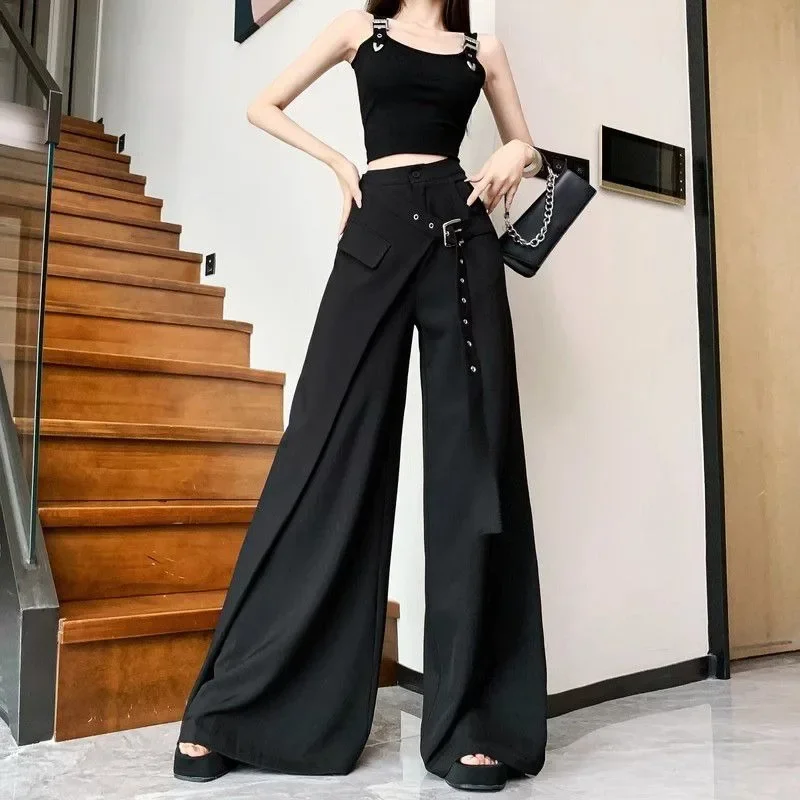 2026 Black Suit Wide-leg Pant Women's Autumn New Design Sense Long Suit Tailored Pants Fashion Woman
