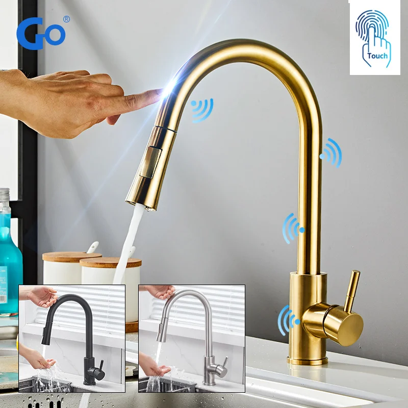 

Pull Out Sensor Kitchen Faucet Brushed Gold Sensitive Touch Control Faucet Mixer For Kitchen Touch Sensor Kitchen Mixer Tap