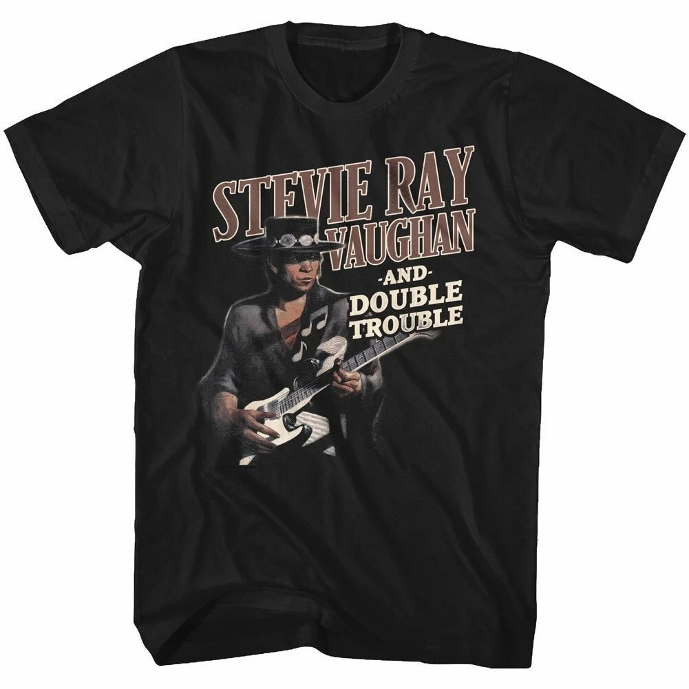 Stevie Ray Vaughan Double Trouble Black Adult T-Shirt Summer Men's and Women's Loose and Breathable T-shirt Top