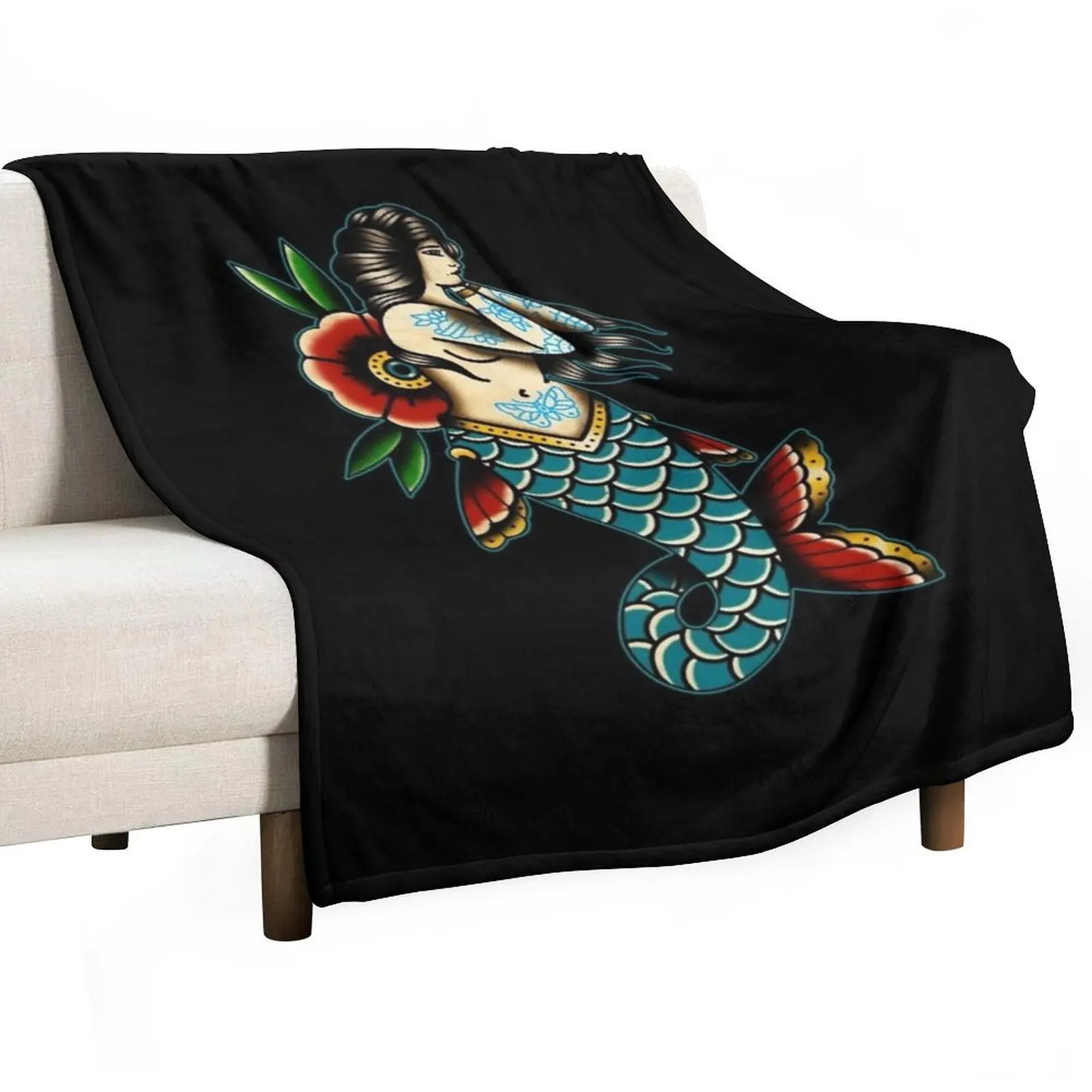 

Sailor Jerry Mermaid Throw Blanket Hair Loose Plush Travel Blankets