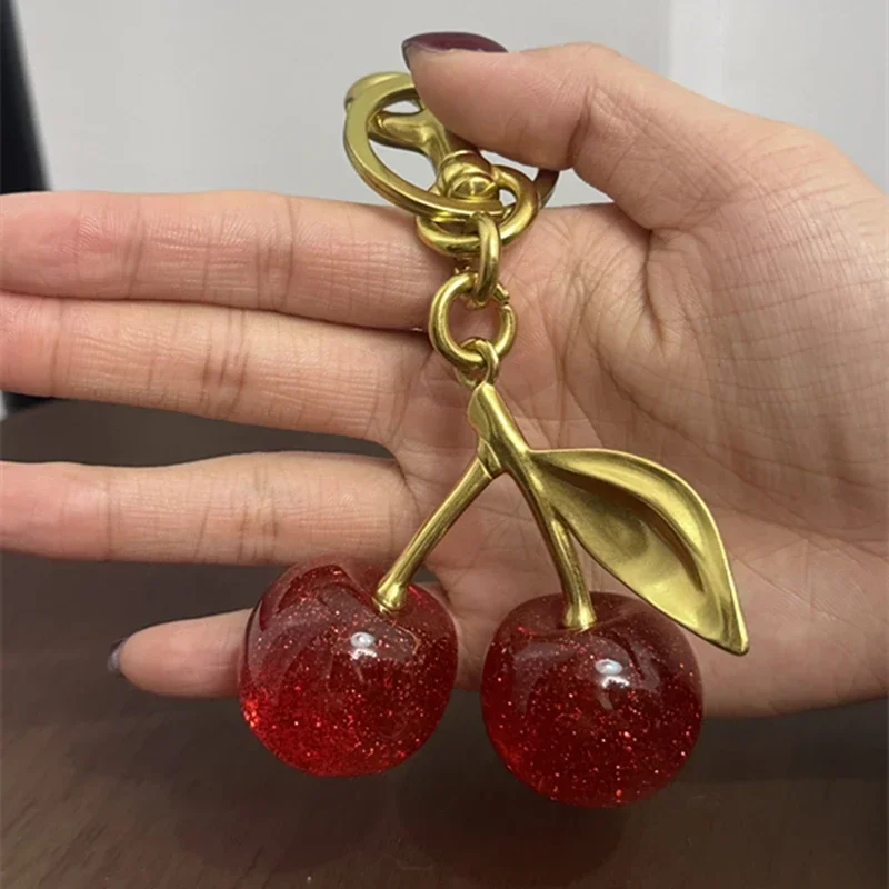 Red Crystal Cherry Charm Pendant Decoration For Coach Handbag Shoulder Bag High-Grade Keychain Bags Accessory