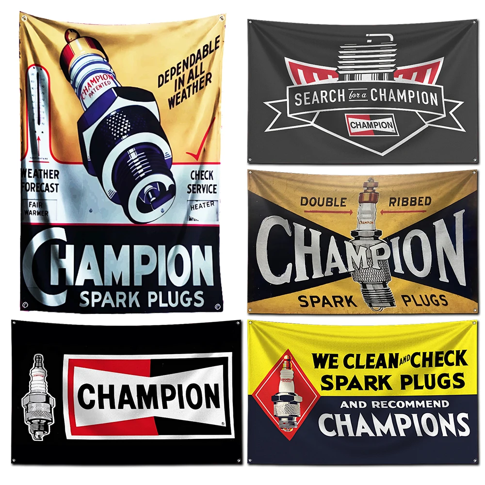 3x5 Ft Spark Plugs Champions Flag Polyester Digital Printing Banner for Garage Wall Art Out Door Decoration With Brass Grommets