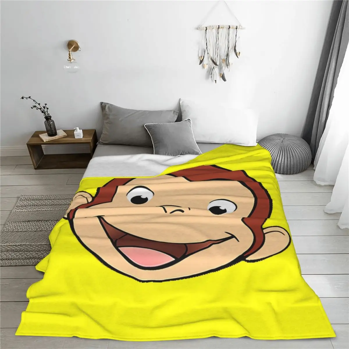 Curious George Monkey Cartoon Knitted Blanket TV Series Flannel Throw Blankets Bedroom Sofa Decoration Lightweight Bedspread