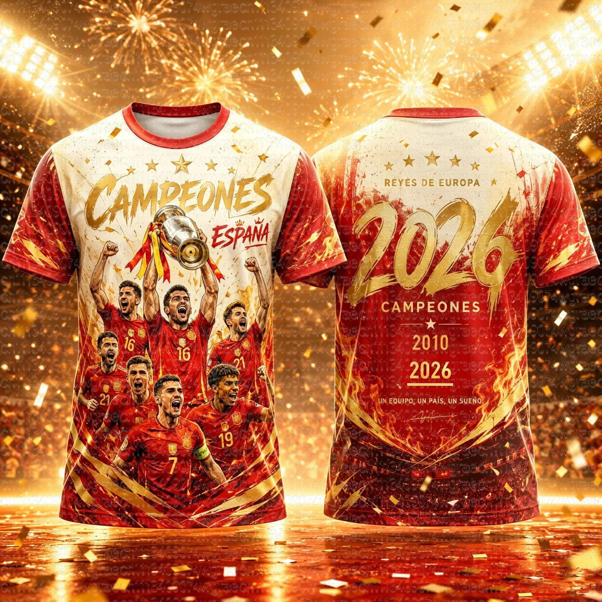 2026 Summer Spain Campeones Football Graphic T Shirt 2010-2026 Champion Fans Short Sleeve Tee Men Women Casual Commemorative Top