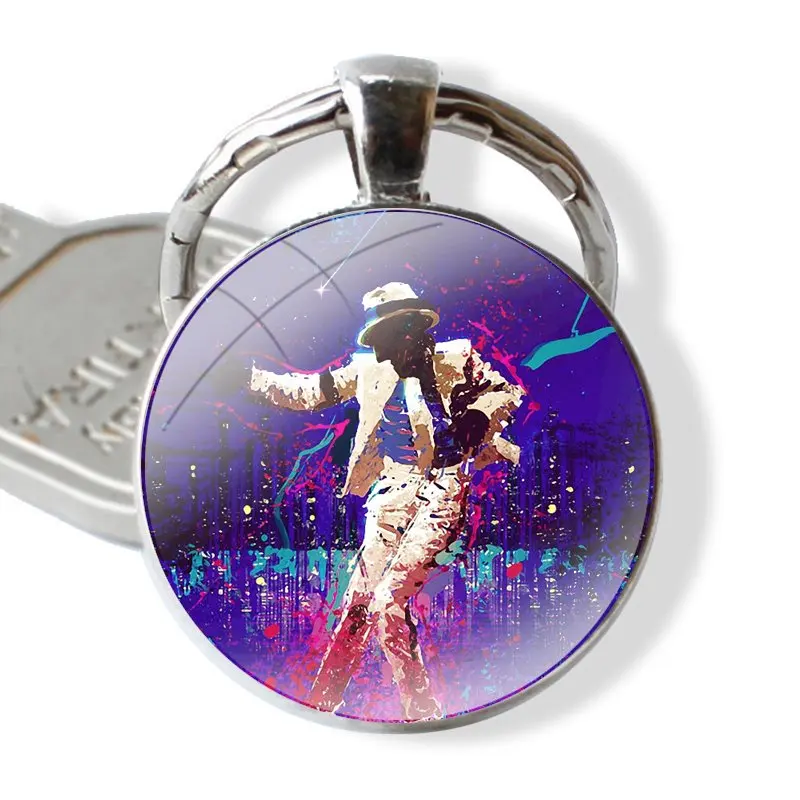 Keychain Handmade Glass Cabochon Key Ring Holder Pendant Key Chains Michael Jackson Dance