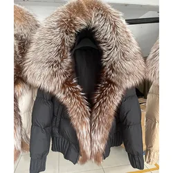 MAOMAOKONG 2024 White Duck Down Jacket Natural Real Fox Fur Collar Hood Puffer Coat Thick Luxury Winter Women Warm Outerwear