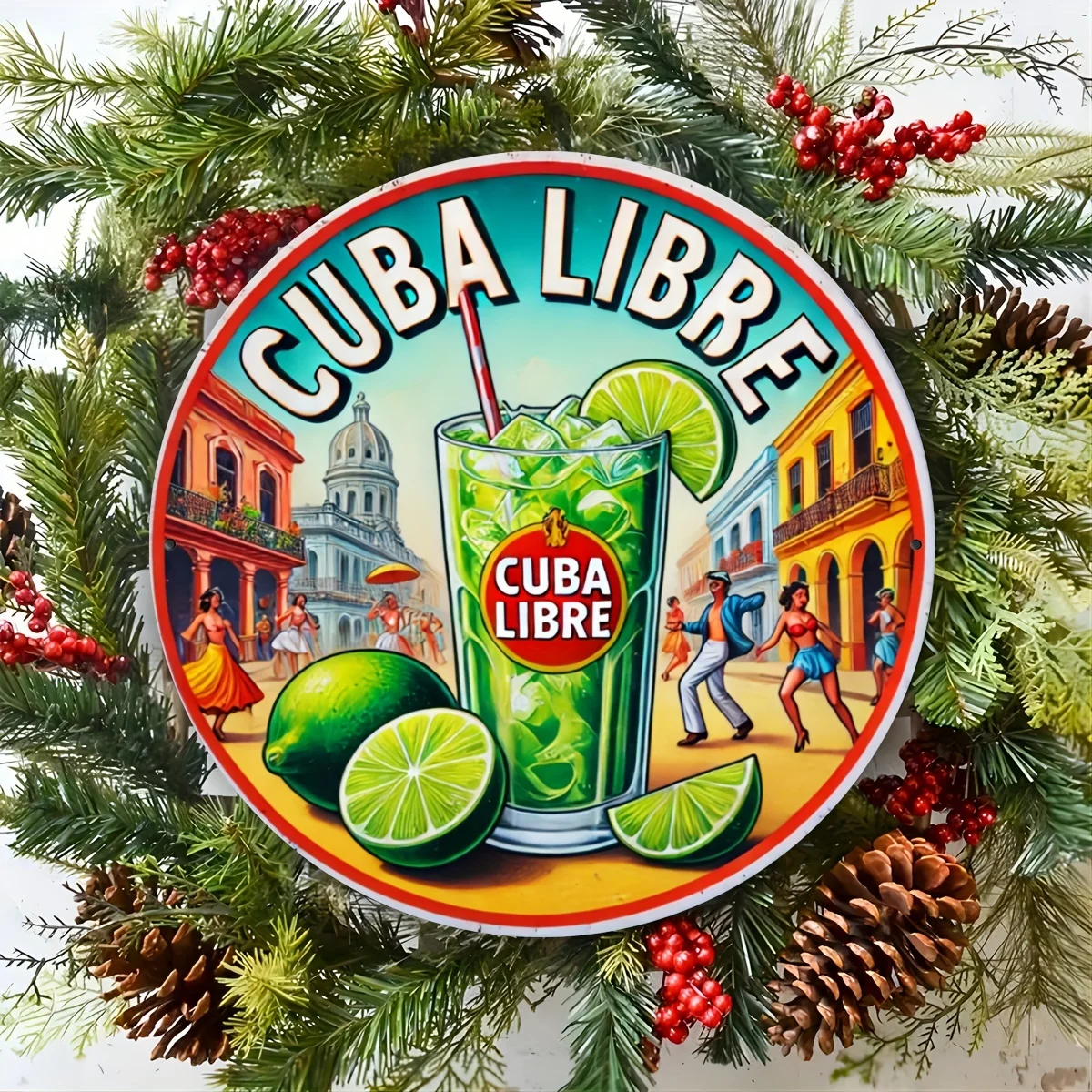 Vintage Round Tin Sign - "Cuba Libre" Retro Cuban Cocktail Havana Street Wall Decor for Bar Man Cave Rum Lover Gift view 3