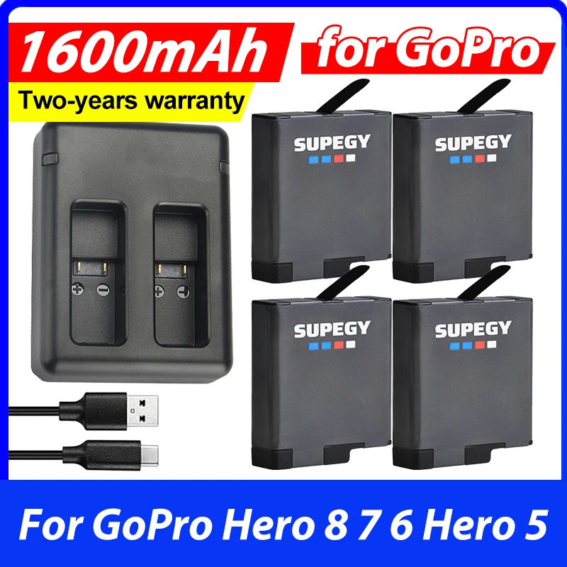 New for GoPro Hero7 hero6 hero5 Black Battery + Rapid USB Dual Charger for GoPro Hero 8 7 6 Hero 5 Black Accessories