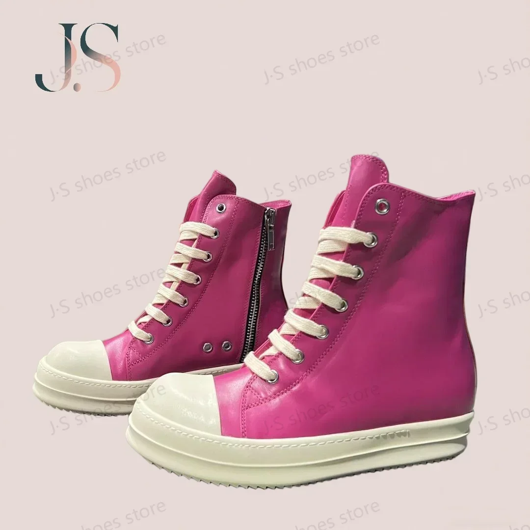 

Ro Designer Men Shoe Rose Pink Leather High Top Shoes Lace Up Women Sneaker Casual Ankle Boot Zipper Boots Sneakers
