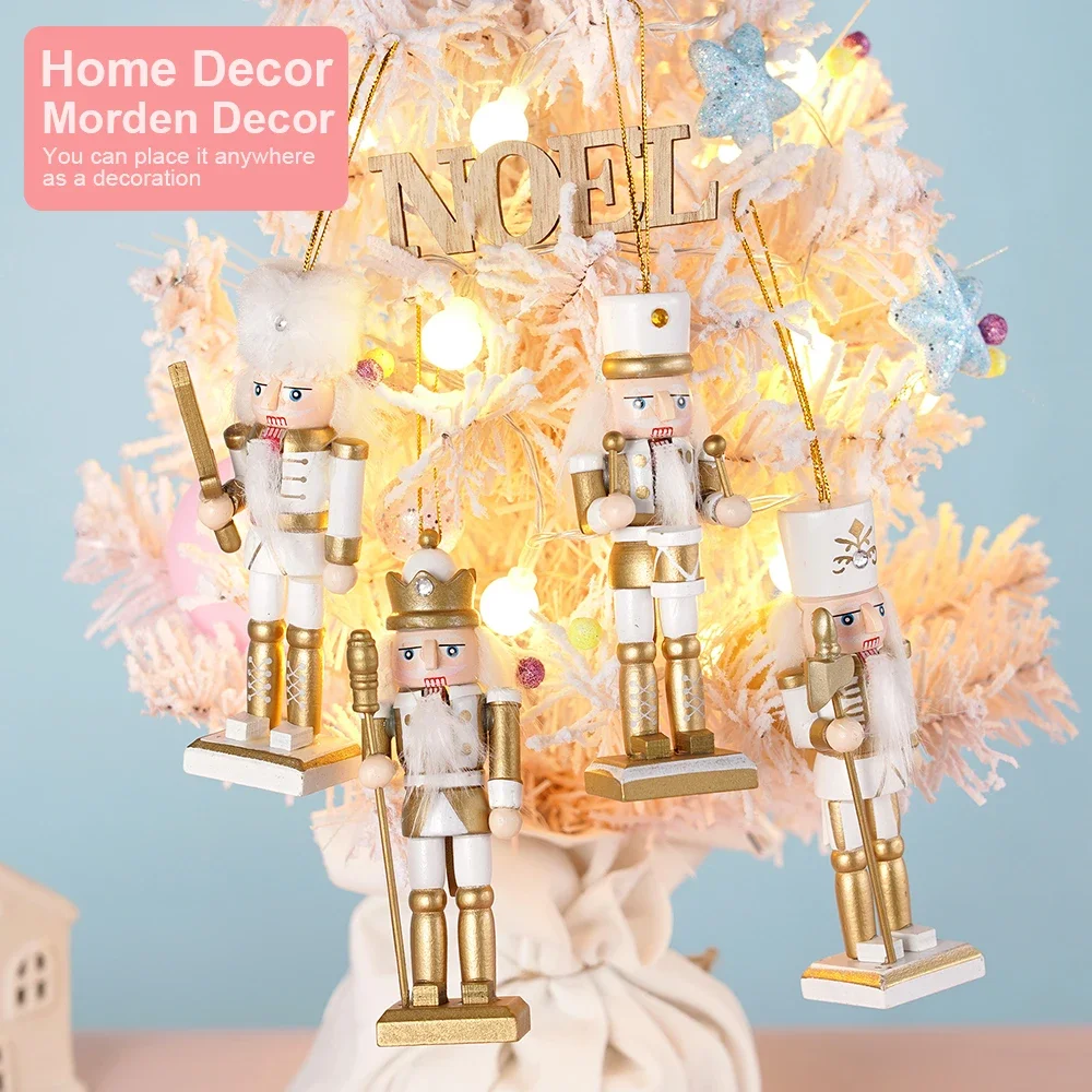 

4Pcs Golden Wooden Nutcracker Soldier Puppet Christmas Decoration Desktop Ornament Handicraft Doll Toy New Year Home Decoration