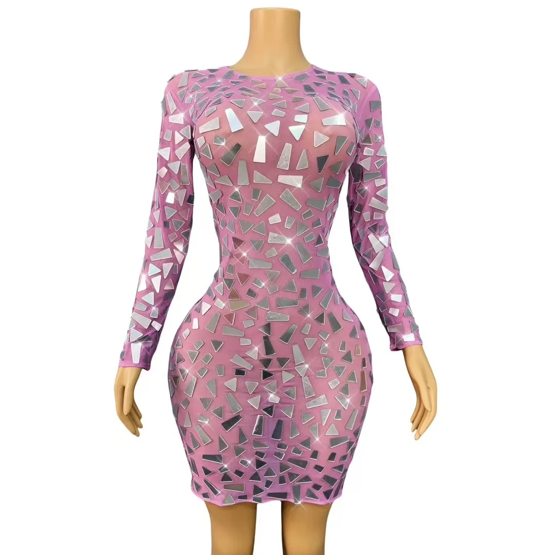 

Women Sexy Stage Shining Sequins Dress Evening Prom Luxury Birthday Dress Transparent Performance Singer Club Host Dresses