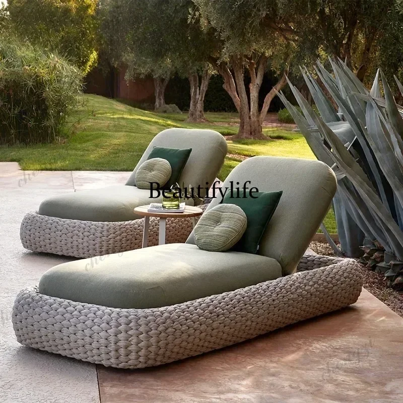 M138 PPP Outside Hotel Lounger Aluminum Frame Sunbed Villa Terrace Rattan Outdoor Foldable Terrace Sunbathing Pool Garden Lounge