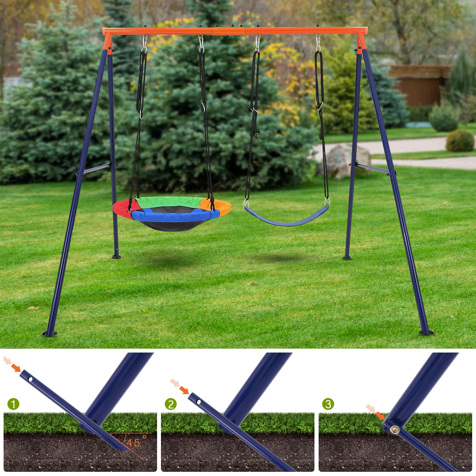 Columpio de doble asiento para niños, equipo de patio de juegos, columpio, juguetes para juegos al aire libre