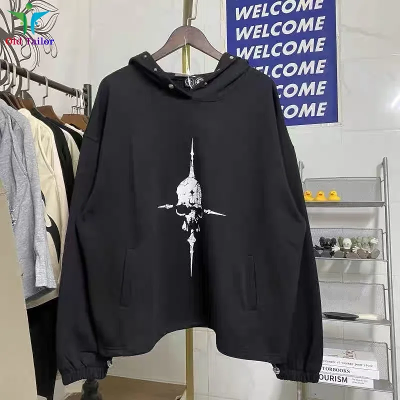 Trend High Street 24SSTHUG CLUB Mens Womens Prints High Quality Metal Buttons Cotton Loose Hip Hop Hoodie