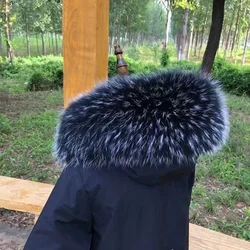 Real Fur Collar Luxury Raccoon Fur Scarf Women Furry Fur Decor Female Winter Natural Fur Collar Shawl Women Down Coat Hood Trim