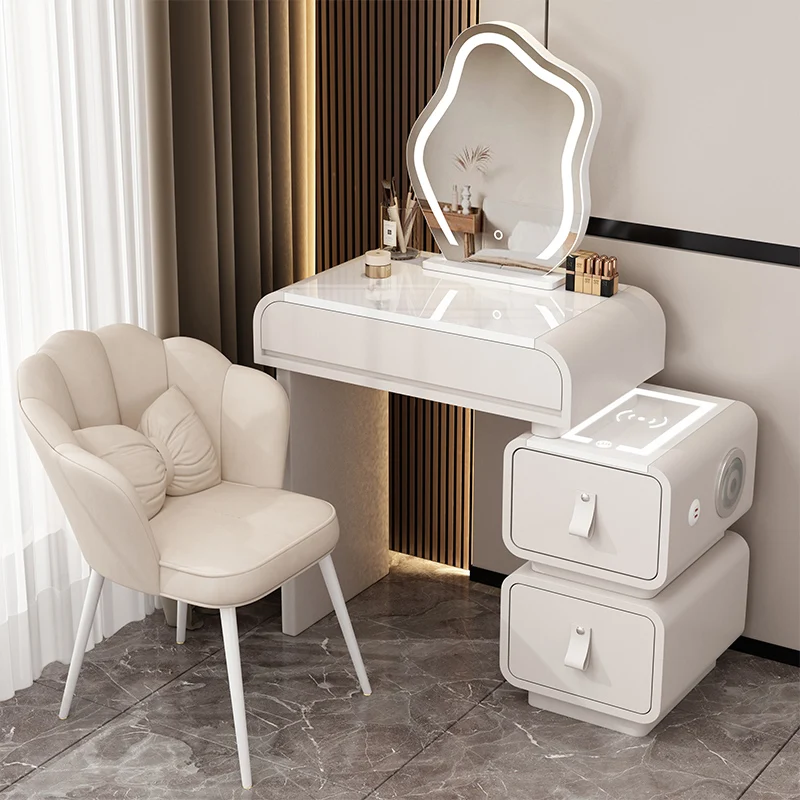 New Design Modern Extendable Bedroom Set Smart Vanity Wood Makeup Storage Dresser Lighted LED Mirror Dressing Table Small Space