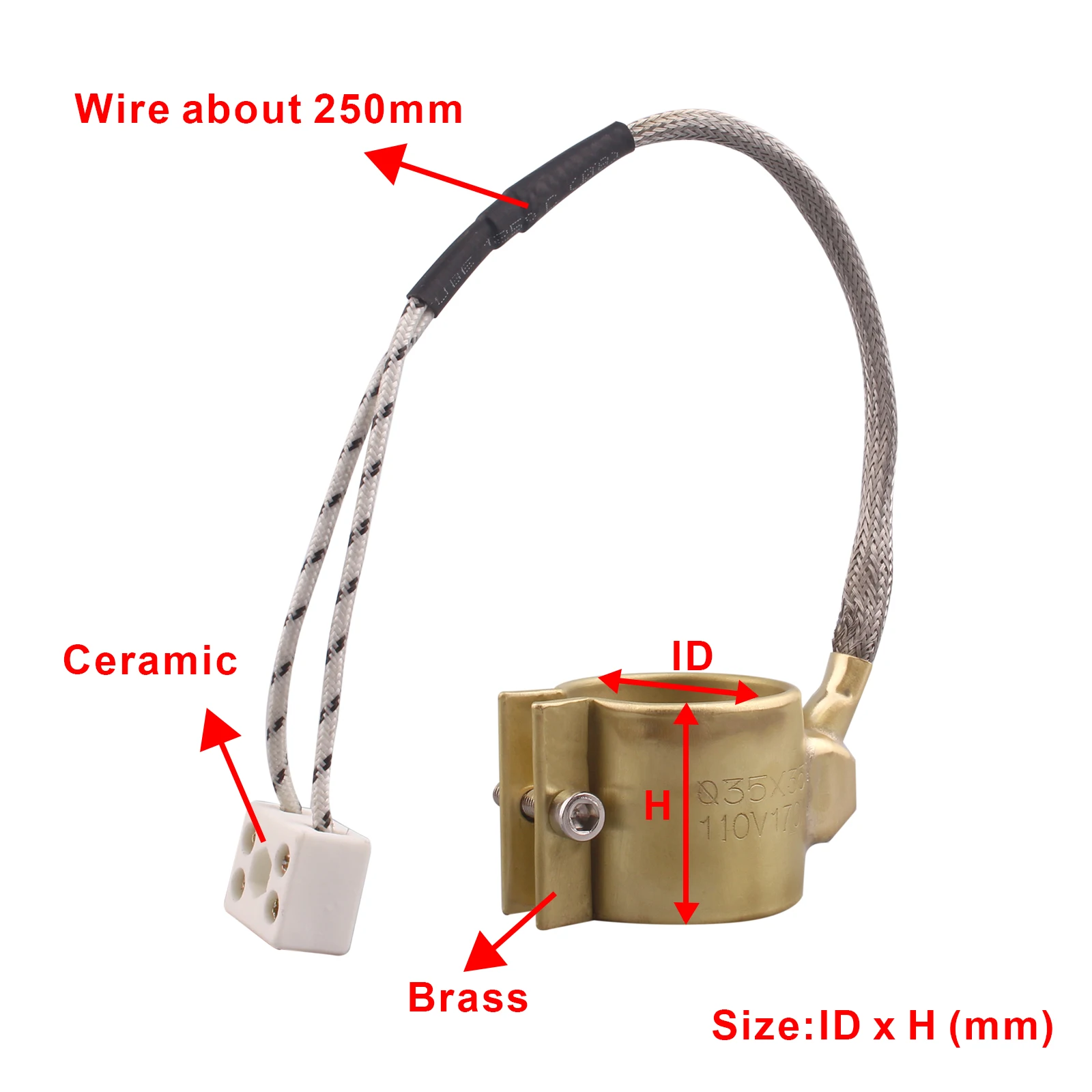 DERNORD 220v Brass Nozzle Band Heater Electric Heating Ring Injected Mould Heating Element 42X35/42X40/42X50/42X60mm