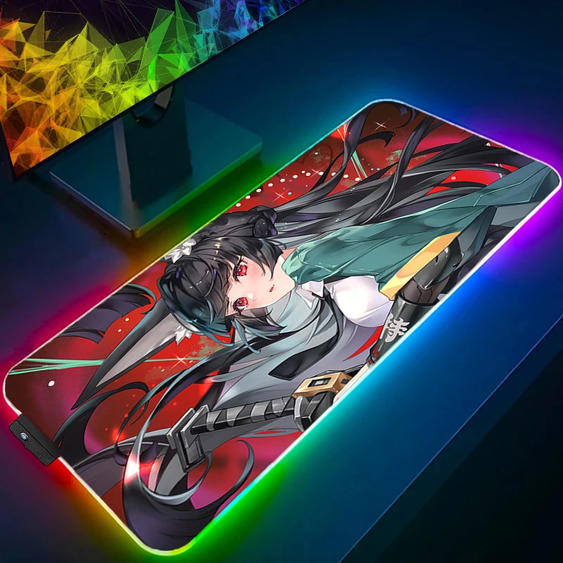 Mouse Pad Anime Girl LED PC Gamer Mousepad Zenless Zone Zero Hoshimi Miyabi Keyboard Pad RGB Laptop Gaming Accessories Desk Mat