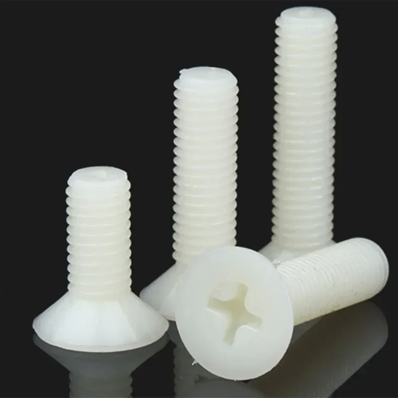 M3 x 0.5 نايلون أبيض فيليبس مسامير آلة برأس مسطح مسامير غاطسة سوداء DIN 965 ISO 7046 #5