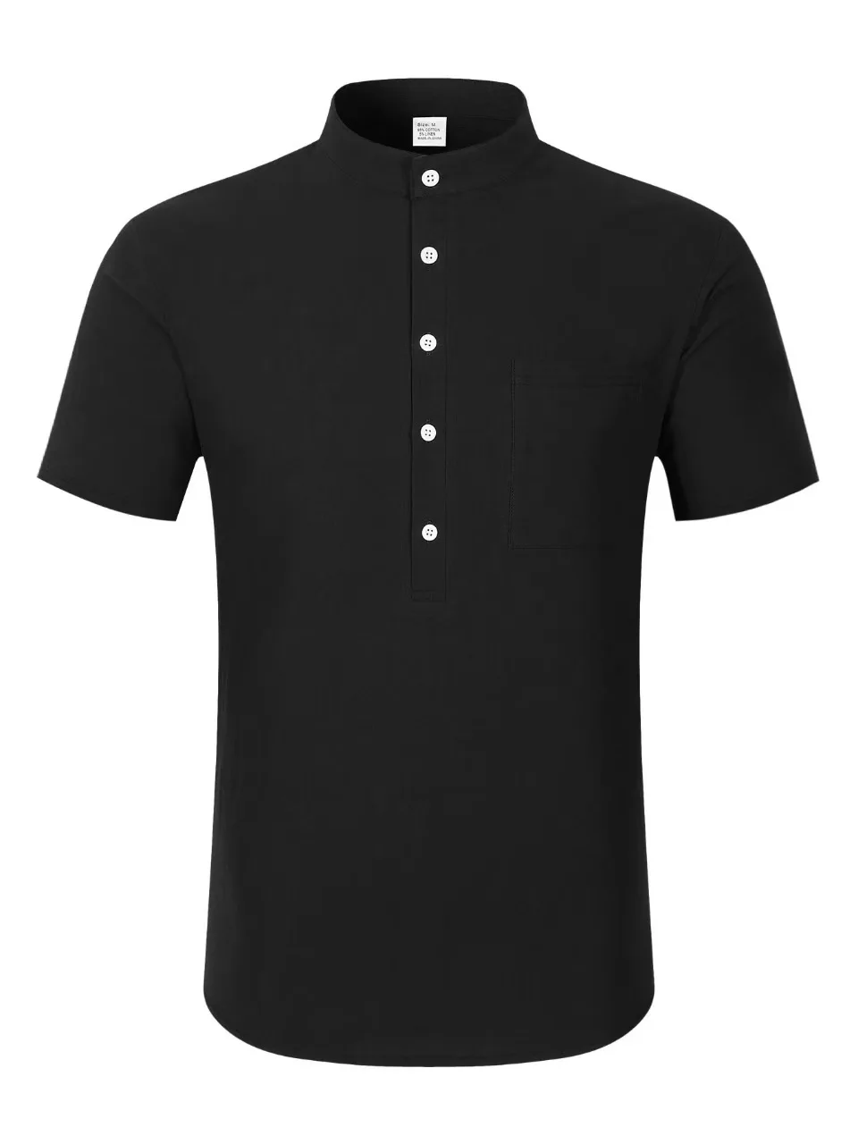 2026 Sommer Herren Einfarbiges Baumwoll-Leinen Zweiteiler-Set Henley Kurzarm-Hemd Lose Gerade Hose Atmungsaktiv Alltag Urlaub Freizeit – Detail 7