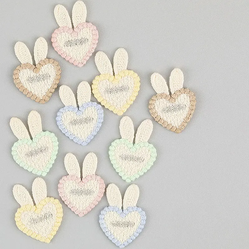 20Pcs Cute Cartoon Heart Rabbit Embroidery Patches DIY Kit for Hair Clip Mobile Phone Case Cap Decoration Accessory Materials