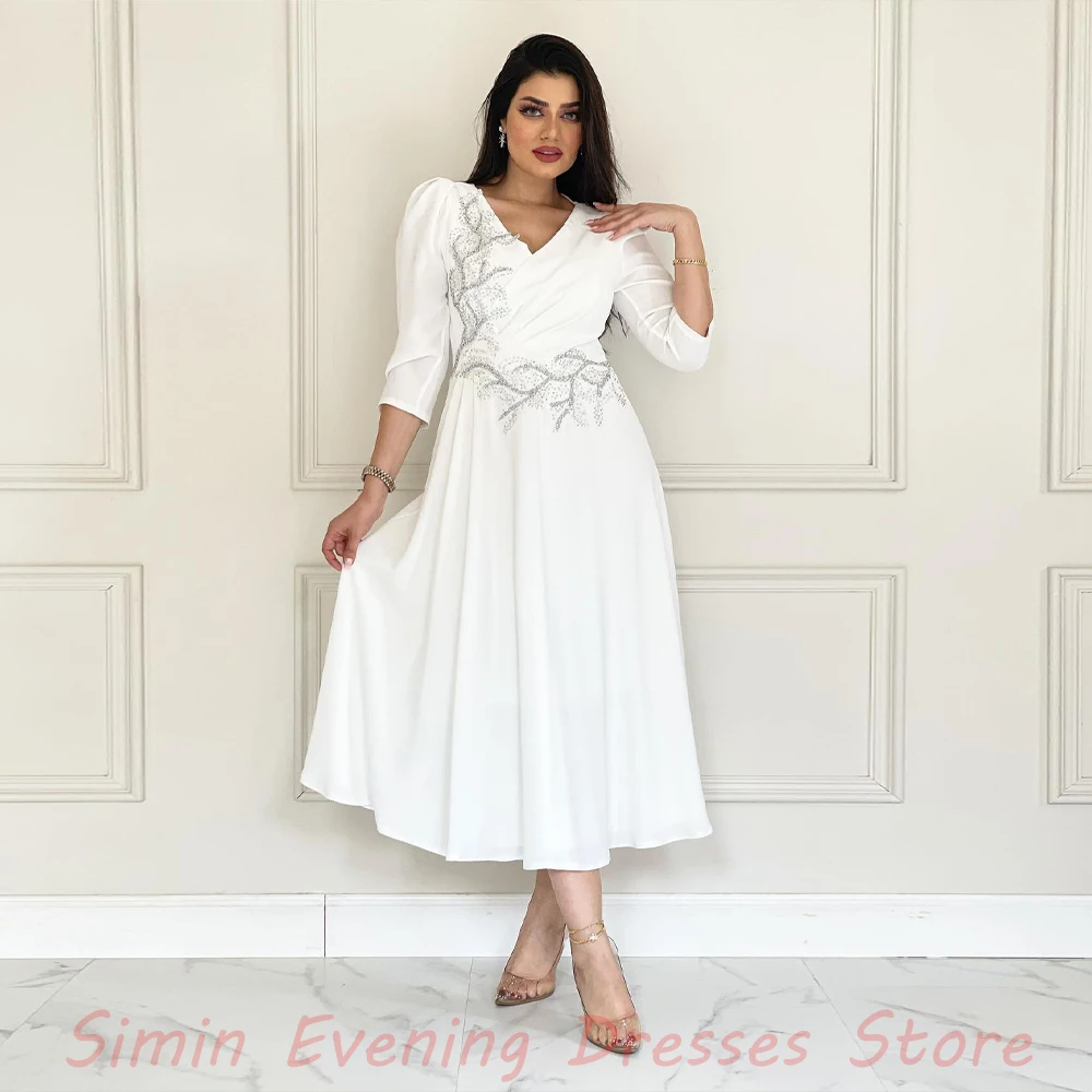 

SiMin V-Neck Luxury Beaded Loose Pleats Half-Sleeves Ankle-Length robes de soirée Saudi Arab Evening dresses for women 2024