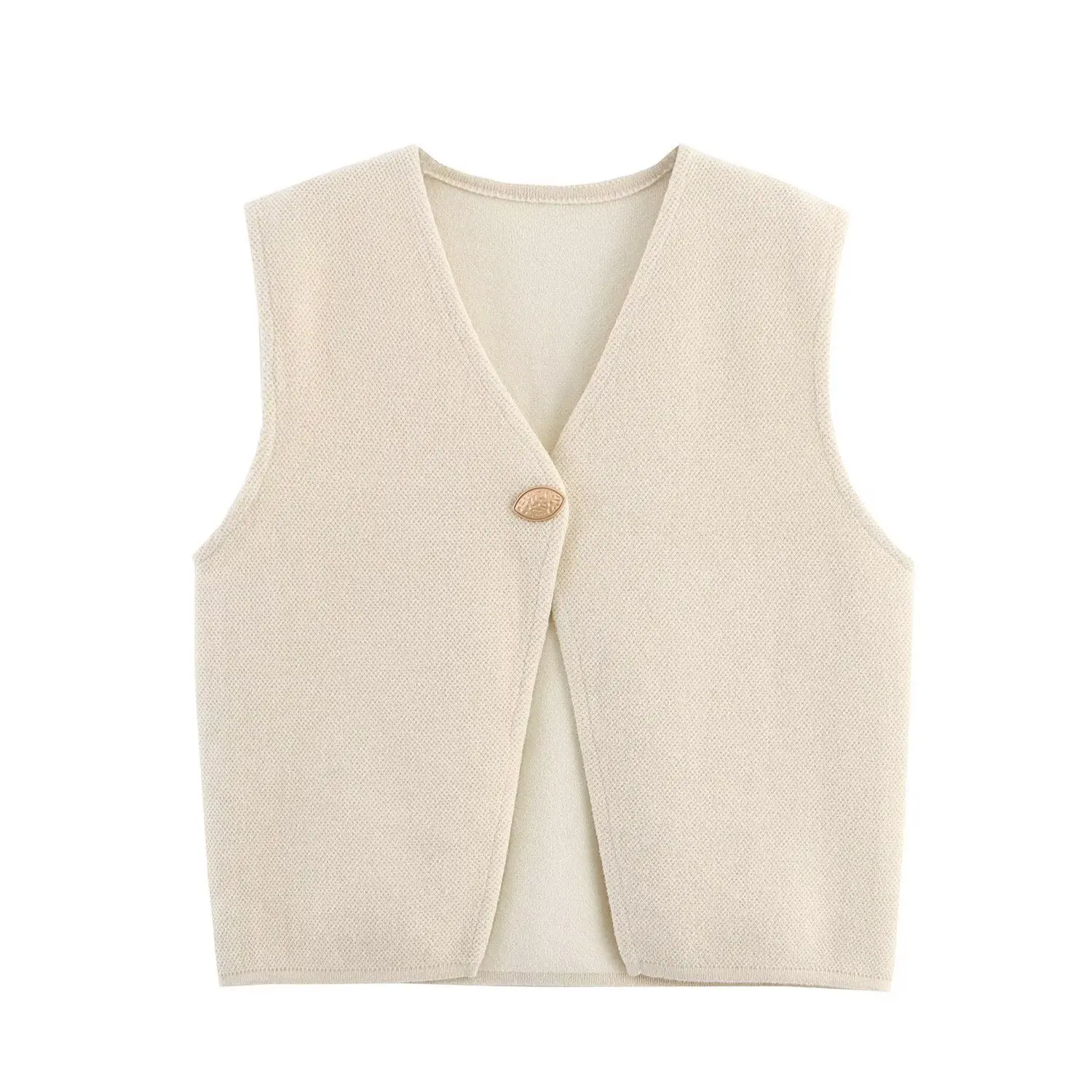 Chaleco de punto a la moda con diseño de un solo botón, sencillo pero elegante, recién llegado de otoño de comercio