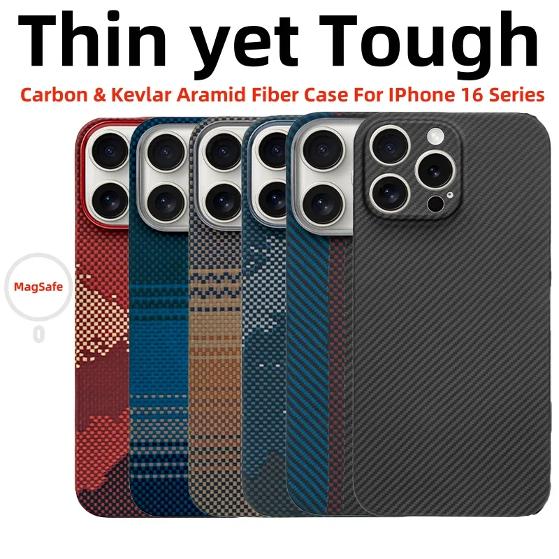 

For iphone 16 pro max carbon case kevlar 600d aramid fiber magsafe ultra thin hard 16 plus cover magnetic balck Slim light red