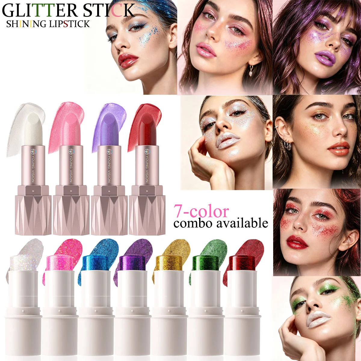 7-color shiny face body stick  luminous precision contour easy to apply flash stick  Stage makeup stick Halloween