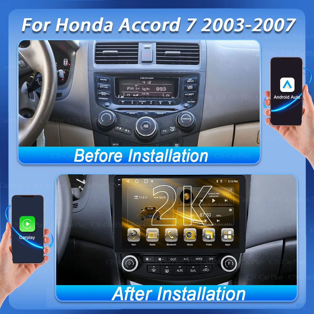 Android 16 Head Unit For Honda Accord 7 2003-2007 Multimedia Player GPS Navigation Stereo Head Unit 2K DVD QLED Screen 5G