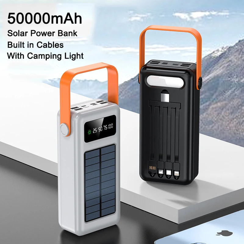 

Solar Power Bank 50000mAh With Cables 4 USB Output Portable Charger External Battery Pack For iPhone Xiaomi Huawei Powerbank