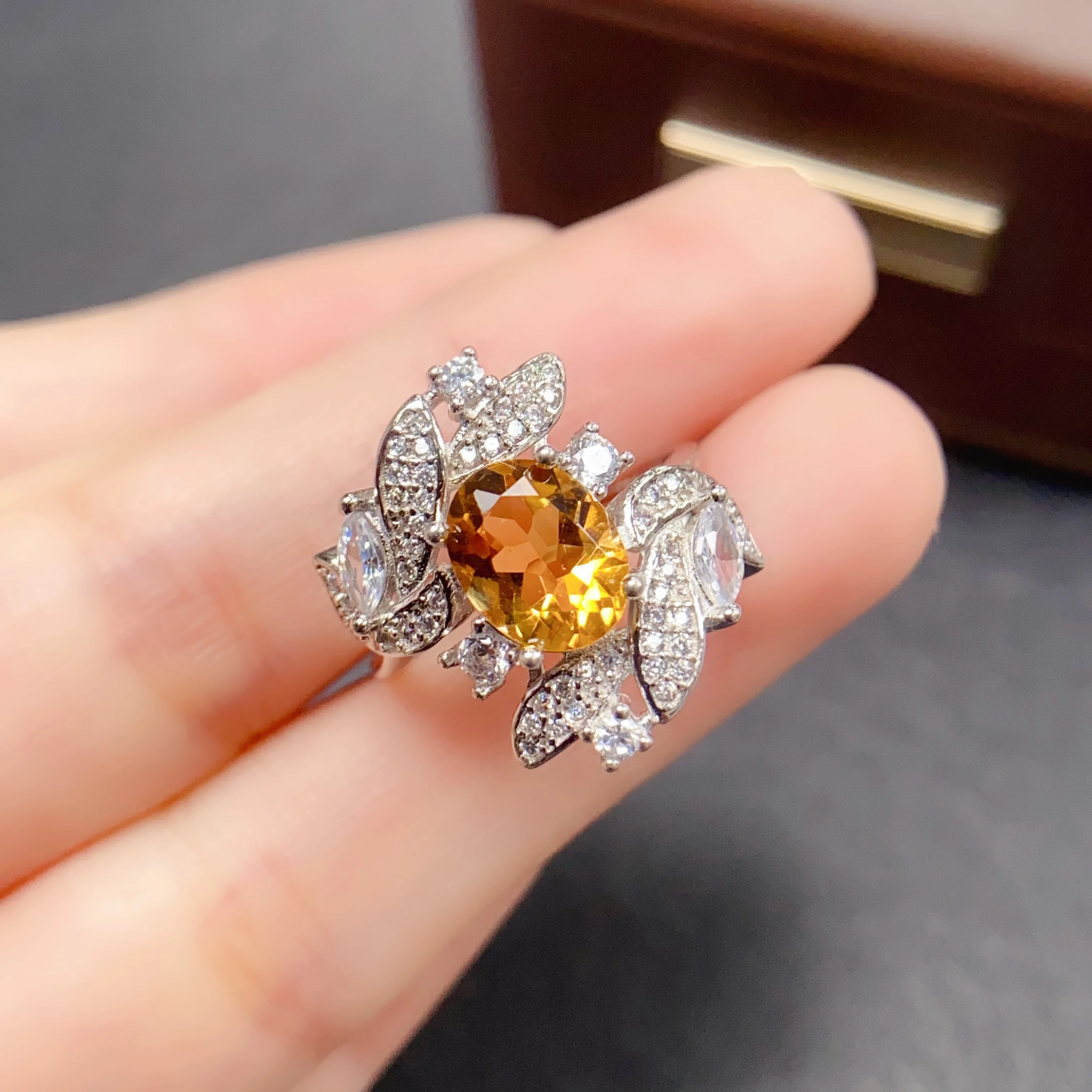 

FS 7*9mm Natural Citrine Ring S925 Sterling Silver for Women Fine Fashion Charm Weddings Jewelry MeiBaPJ With Certificate