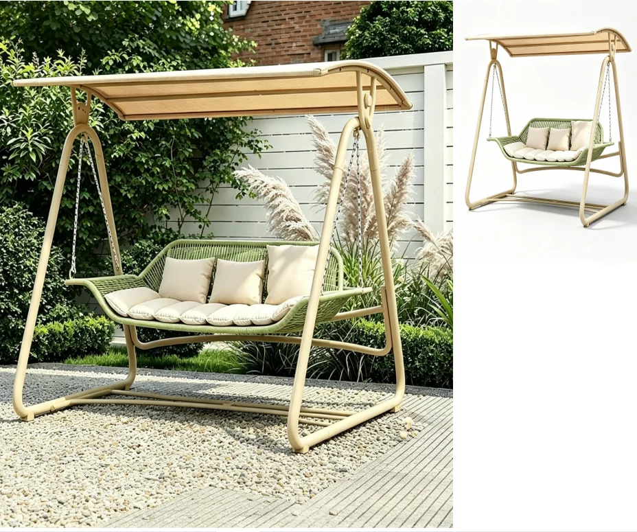 Stylish backyard swing chair, rust-proof alloy steel frame, breathable PE rattan