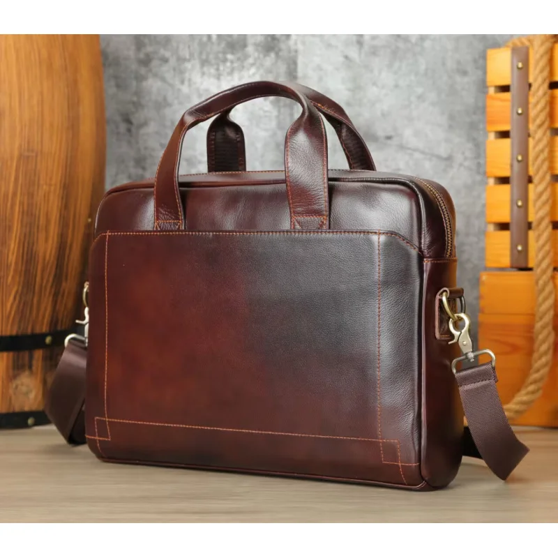 Bolsa masculina de couro genuíno, maleta de couro bovino de camada superior, bolsa para laptop de couro genuíno, bolsa executiva