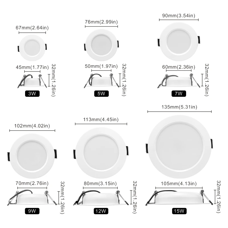 Spot Lumineux LED Circulaire Encastrable pour le Plafond, Éclairage d\'Nik, 3/220 Pouces, 3/5/7/9/12/15W, 4/5 V, 10 Pièces/Lot