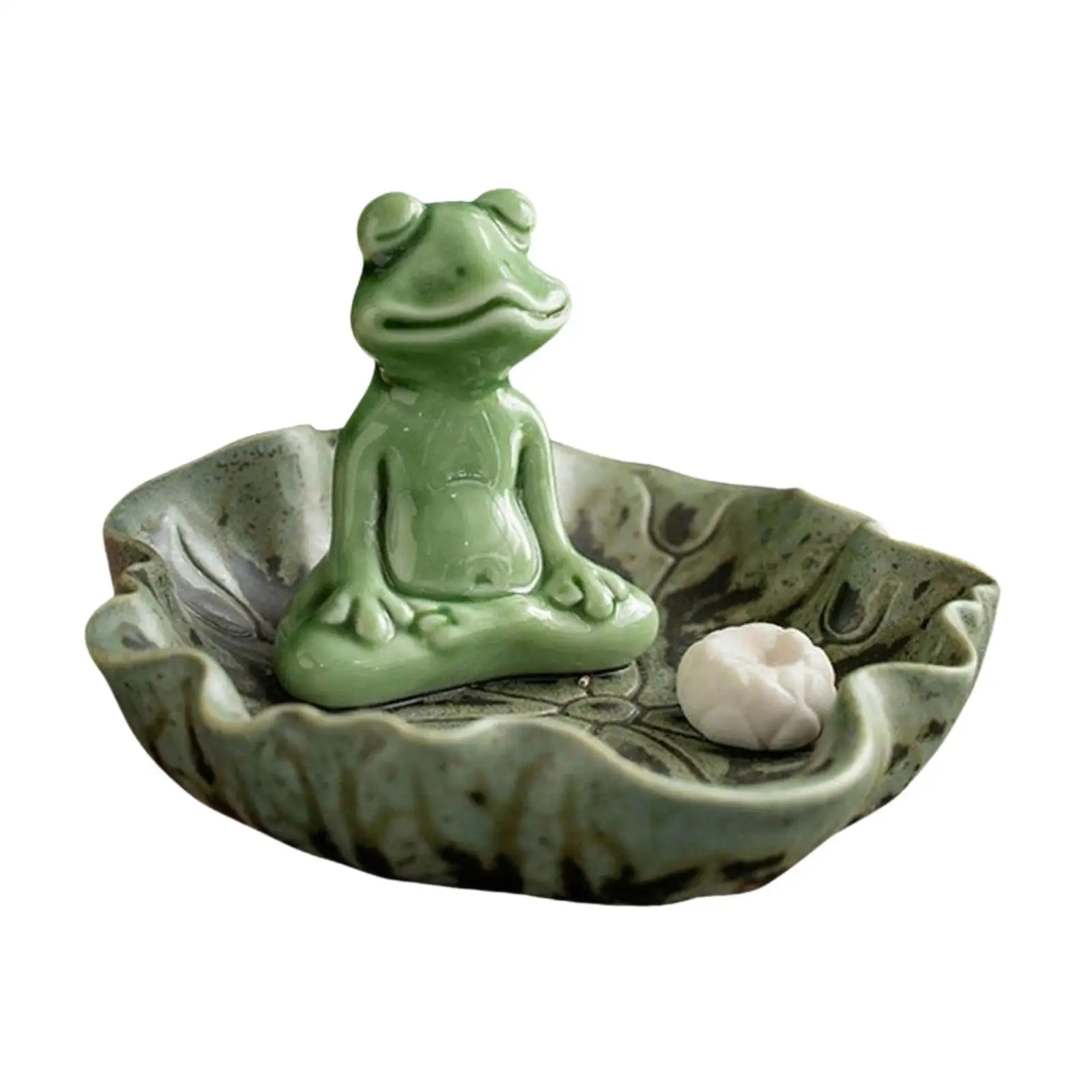 Small Frog Incense Burner Backflow Ceramic Incense Fountain Holder Tray for Scented Home Decor
