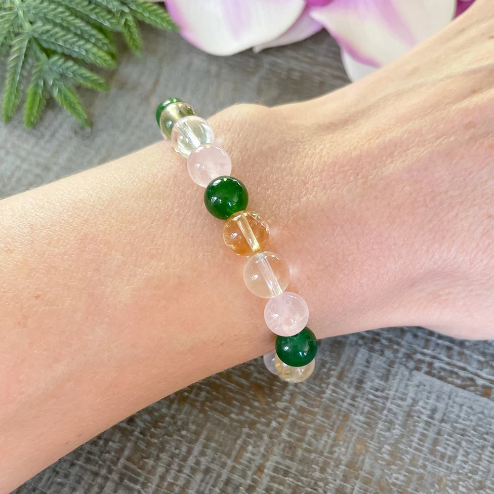 MG1494 Taurus Zodiac Gemstone Bracelet Rose Quartz Clear Quartz Citrine Green Jade Healing Crystal May Birthstone Taurus Gift