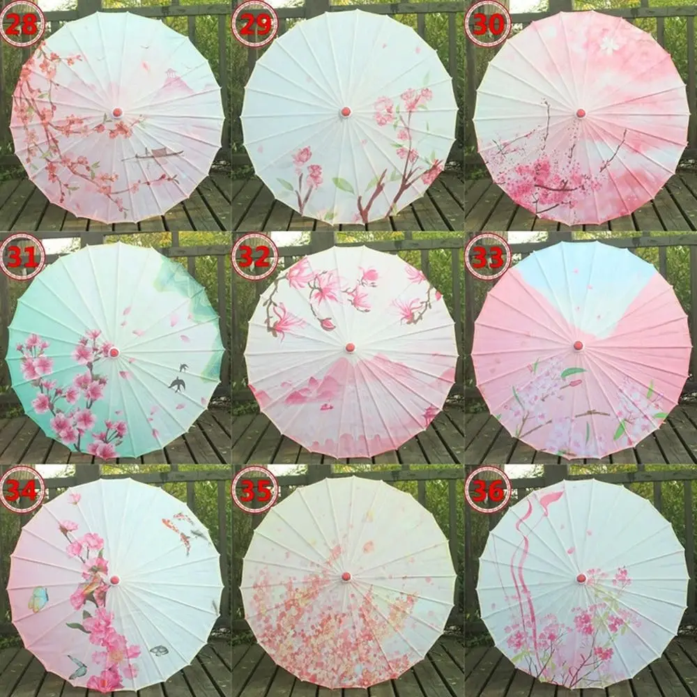 مطبوعة الحرير مزيتة ورقة مظلة الشريط تقليم 56 سنتيمتر حجم الحرير النسيج مظلة أزهار الكرز نمط شرابة تصميم #2