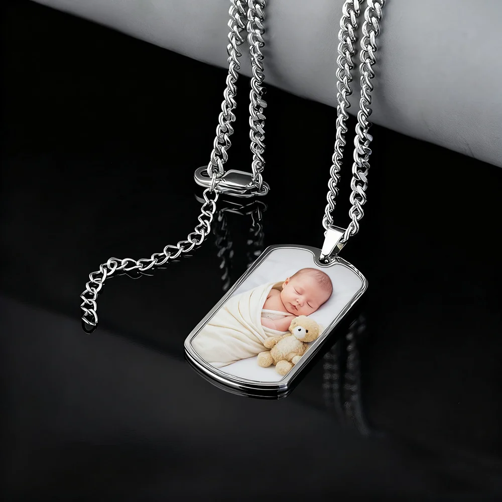 

Custom Newborn Photo Pendant Necklace Baby Arrival Engraved Birth Info Jewelry Sentimental Keepsake For Mom And Friend Baby Gift