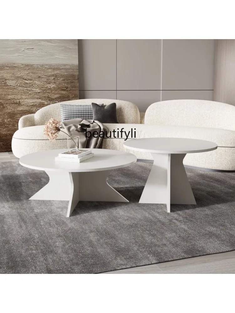 Cream Style White round Simple Modern Living Room Home Shaped Skirt Height with Coffee Table Small Apartment furniture